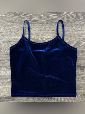 Vintage 90s Y2K In Charge Dark Blue Velvet Spaghetti Strap Tank Top Cami Size S